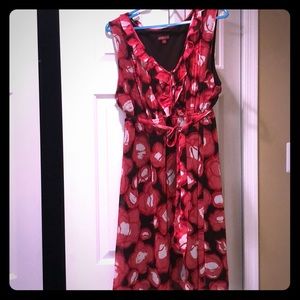 Sleeveless pink White black floral summer dress